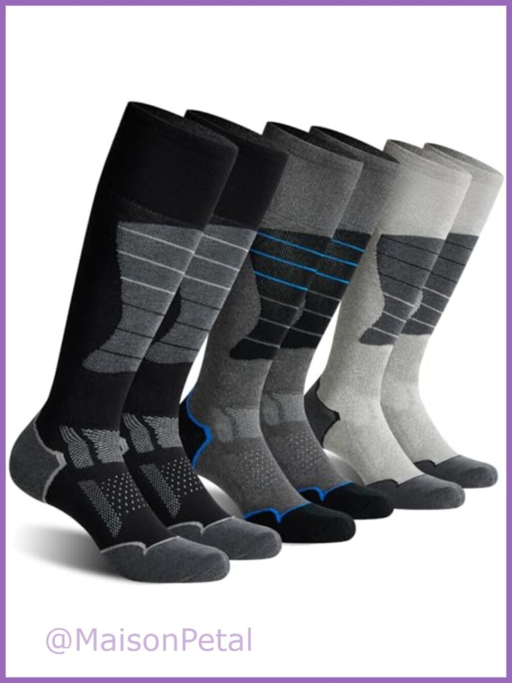 Wool Ski Socks Snowboard Thermal Knee Length Cushioned 3 Pairs